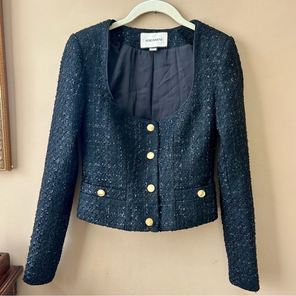 Revolve Assignment Bianca Jacket in Black Tweed Revolve Square Neck Size XS NWOT - Picture 11 of 16